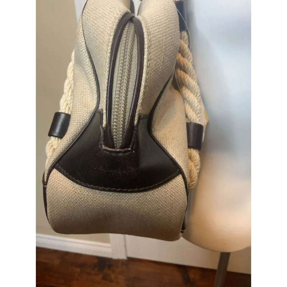 Saint Laurent Tan Canvas Twisted Rope Handle Satchel Purse Bag